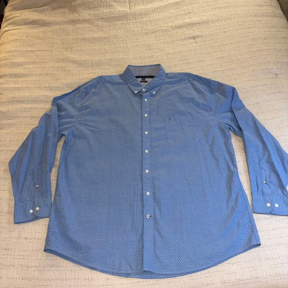 Tommy Hilfiger Mens‎ XXXL Blue Dot Long Sleeve Button Down Shirt Classic Fit